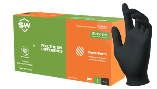 PF-90BK SW Safety® PowerForm® Ecotek® Black Biodegradable Nitrile Exam Gloves